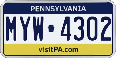 PA license plate MYW4302