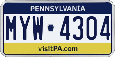 PA license plate MYW4304