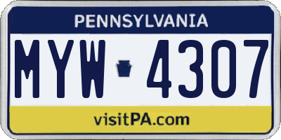 PA license plate MYW4307