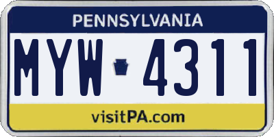 PA license plate MYW4311