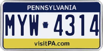 PA license plate MYW4314