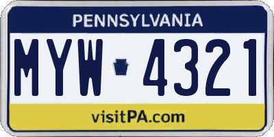 PA license plate MYW4321