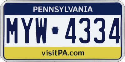 PA license plate MYW4334