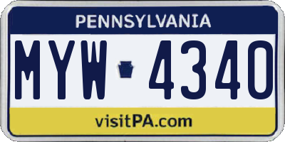 PA license plate MYW4340