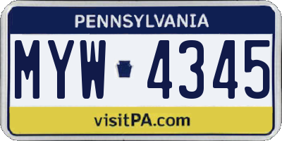 PA license plate MYW4345