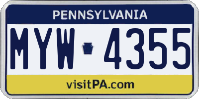 PA license plate MYW4355
