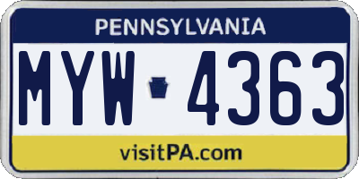PA license plate MYW4363