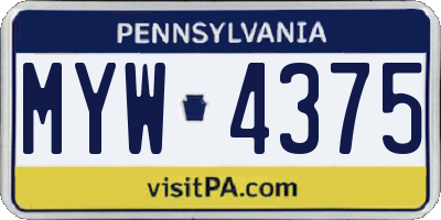 PA license plate MYW4375
