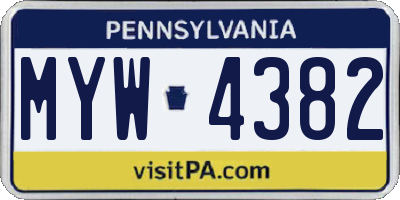 PA license plate MYW4382