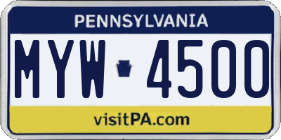 PA license plate MYW4500