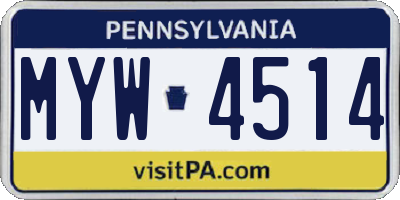 PA license plate MYW4514