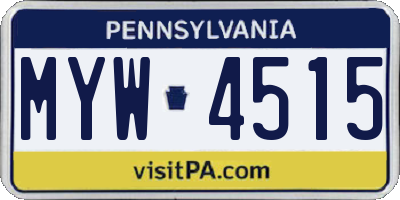 PA license plate MYW4515
