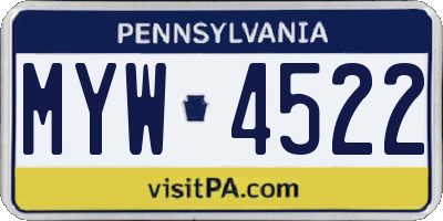 PA license plate MYW4522
