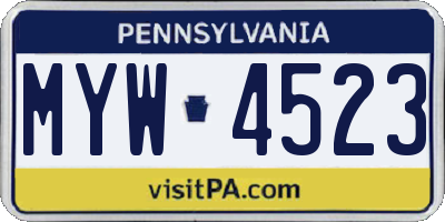 PA license plate MYW4523