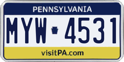 PA license plate MYW4531