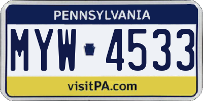 PA license plate MYW4533