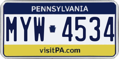 PA license plate MYW4534
