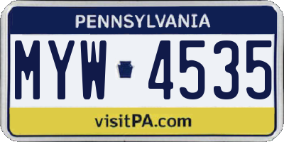 PA license plate MYW4535