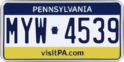 PA license plate MYW4539
