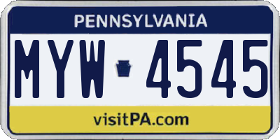 PA license plate MYW4545
