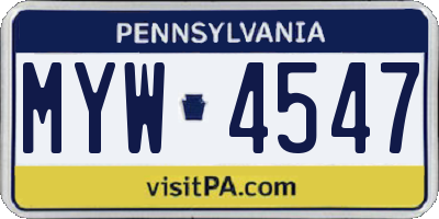 PA license plate MYW4547
