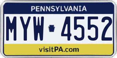 PA license plate MYW4552