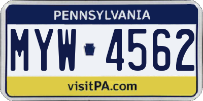PA license plate MYW4562