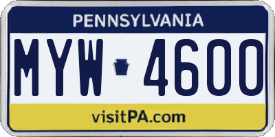 PA license plate MYW4600
