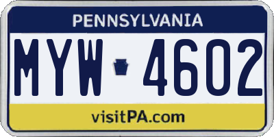 PA license plate MYW4602