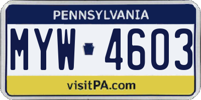 PA license plate MYW4603