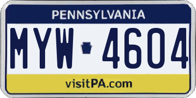 PA license plate MYW4604
