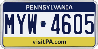 PA license plate MYW4605