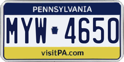 PA license plate MYW4650