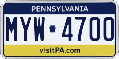 PA license plate MYW4700