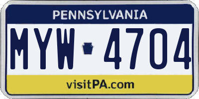 PA license plate MYW4704