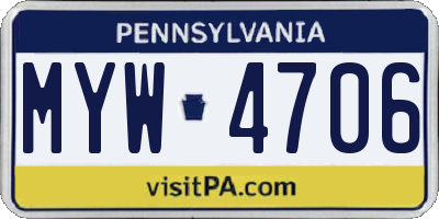 PA license plate MYW4706
