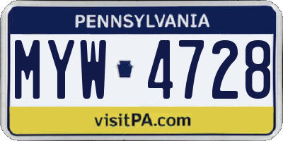 PA license plate MYW4728