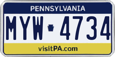 PA license plate MYW4734