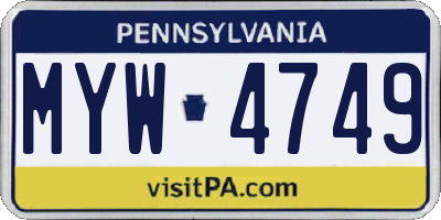 PA license plate MYW4749