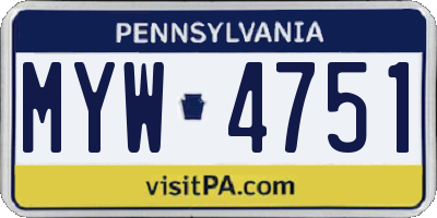 PA license plate MYW4751