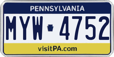 PA license plate MYW4752