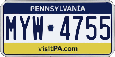 PA license plate MYW4755