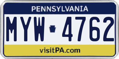 PA license plate MYW4762
