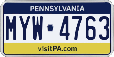PA license plate MYW4763