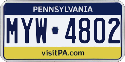 PA license plate MYW4802