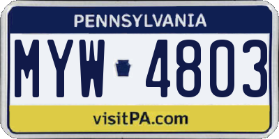 PA license plate MYW4803