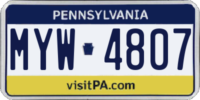 PA license plate MYW4807