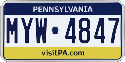 PA license plate MYW4847
