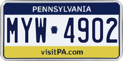 PA license plate MYW4902