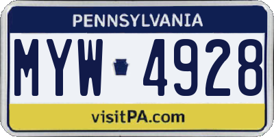 PA license plate MYW4928